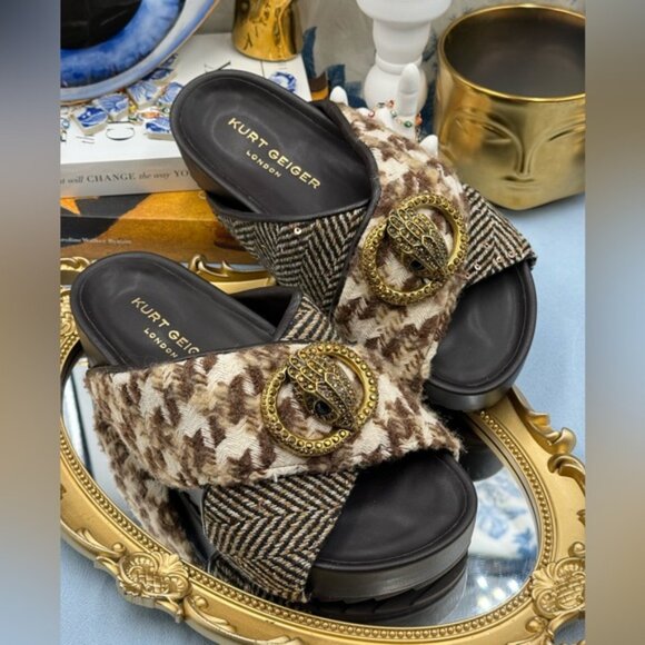 🆕 KURT GEIGER LONDON 🧿 NWOB Chelsea Drench Cross Strap Sandal, Brown Sz US 7 - Picture 9 of 16